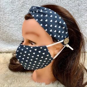 💙Heart Face Mask & Button Headband Matching Set